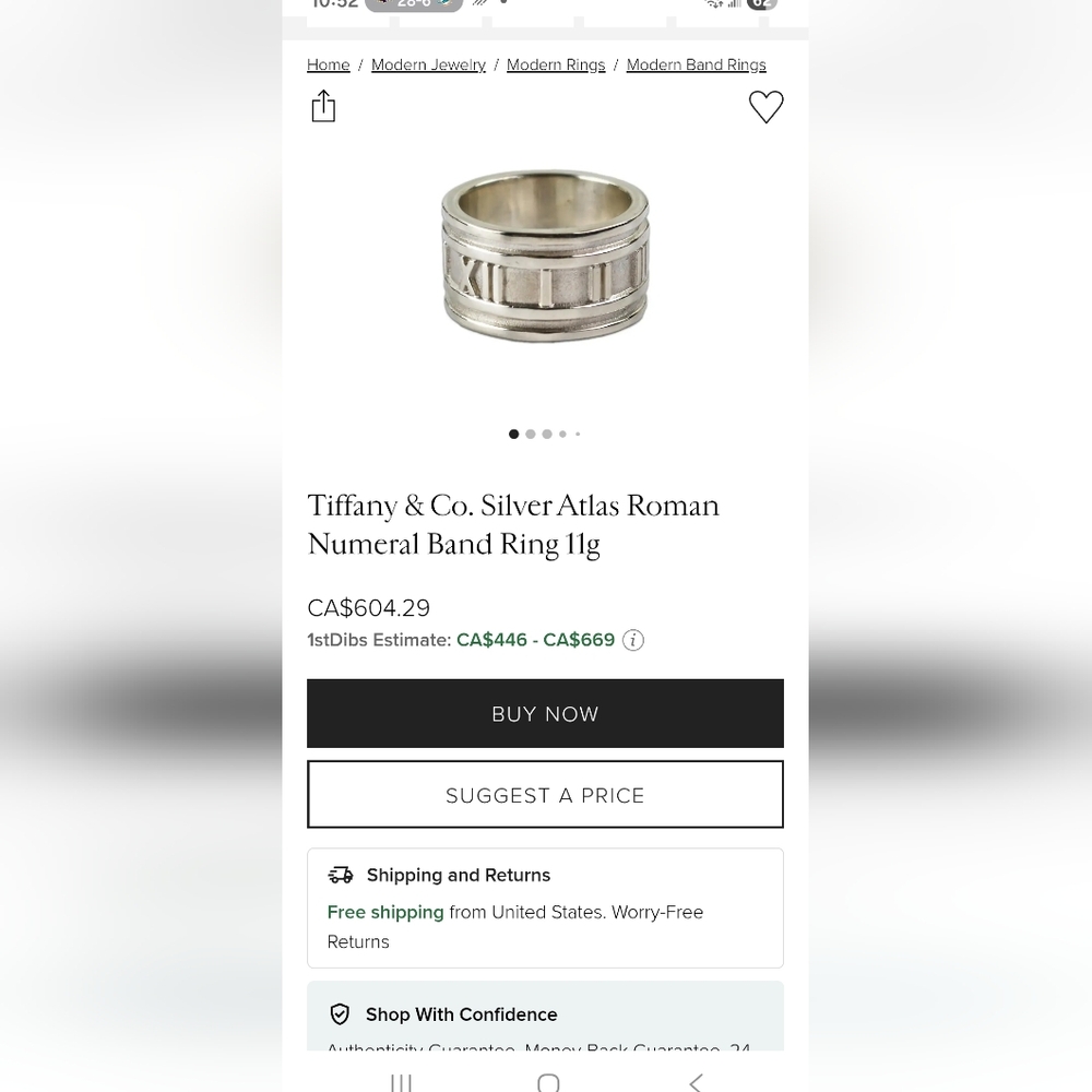Tiffany and co sterling silver atlas Roman numeral ring - Picture 6 of 6